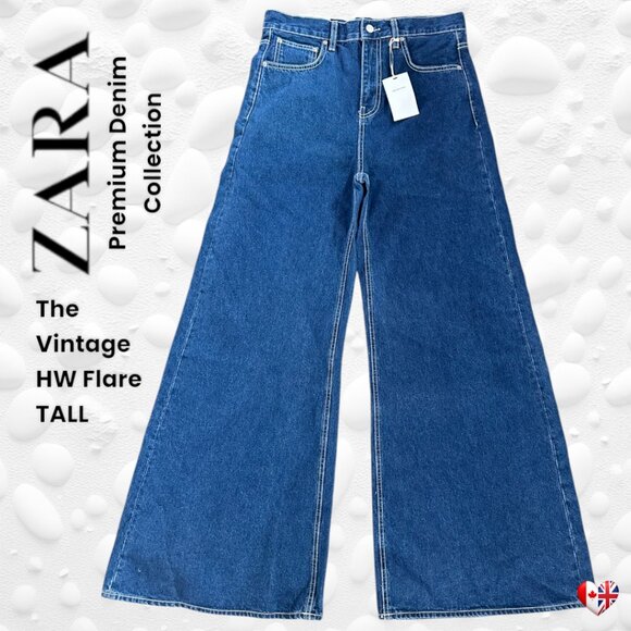 NWT Zara The Vintage HW Flare Jeans Tall 8 Sunset Blue - Picture 3 of 10